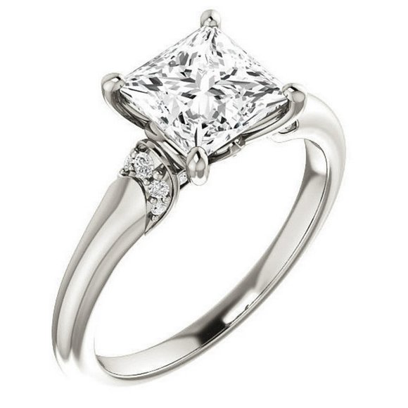 2.0Carat -7.0mm Princess Moissanite Accented Engagement Ring - Picture 3 of 15